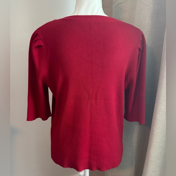 Nanette Lepore Red Ribbed Sweater 3/4 Length Sleeve Scoop Neck Size XLarge - Picture 2 of 5